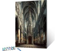 Pintar por Numeros Adultos Catedral GóTica Pintar por Numeros Arquitectura, DIY Kit Manualidades Adultos con 3 Pinceles, Paint by Numbers Adult para Decoracion Hogar, Regalo Mujer 100x135cm K-7243