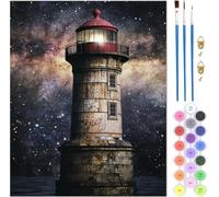 Pintar por Numeros Adultos Cielo estrellado, Faro Pintar por Numeros 40x50cm, 1pcs DIY Paint by Numbers con 3 Pinceles y Pigmento Acrílico, Cuadros Decoracion Salon Modernos, Regalo Mujer, Model931
