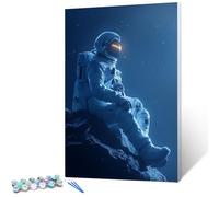 Pintar por Numeros Adultos Cielo, Pintar por Numeros Niños con Marco Astronauta, DIY Cuadros Manualidades Adultos Kits, Paint by Numbers con Pinceles y Pinturas Acrílicas, Hogar Deco, 40x50cm 5-6530