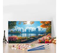 Pintar por Numeros Adultos Ciudad Kit Manualidades Adultos Arquitectura Pintar por Numeros para Principiantes, DIY Cuadros Colorear por Numers con Pinceles, Decoracion Hogar, Regalo Mujer 30x60 G8-999