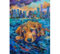 Pintar por Numeros Adultos Ciudad, Pintar por Numeros Perro, DIY Manualidades Adultos, DIY Paint by Numbers Kits con Pinceles y Pinturas Acrílicas, para Decoración del Hogar Regalo, 40x50cm Z-4732