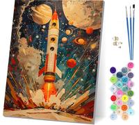 Pintar por Numeros Adultos Cohete, Pintar por Numeros Planeta, DIY Paint by Numbers Adult Kit con Pinceles y Pigmento, Paint by Numbers Para Cuadros Decoracion Salon Modernos Regalo 30x40cm Q-4723