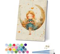 Pintar por Numeros Adultos con Marco áNgel, Cuadros para Pintar por Numeros Luna, DIY Manualidades Adultos, Paint by Numbers Adult Kit con Pinturas Acrílicas y Pinceles, Regalo Mujer 70x95cm E-1744