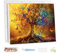 Pintar por Numeros Adultos con Marco, Árbol Paint by Number Kits, con Pinceles y Pigmento Acrílico, DIY Mariposa Pintura al óleo Colorear Lienzo Manualidades, Decoración del Hogar 60x80cm YF-4719
