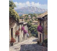 Pintar por Numeros Adultos con Marco, Casas pueblo pequeñas Cuadros por Numeros Pigmento Acrílico, DIY Colorear por Numero Kit de Pintura al óleo de Lienzo Manualidades, Decor Hogar 30x40cm J8-745