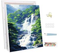 Pintar por Numeros Adultos con Marco, Cascadas Paint by Number Kits, con Pinceles y Pigmento Acrílico, DIY Paisajes Pintura al óleo Colorear Lienzo Manualidades, Decoración del Hogar 60x80cm -47570
