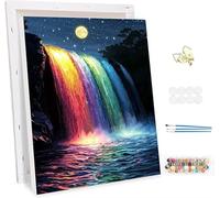 Pintar por Numeros Adultos con Marco, Cascadas Paint by Number Kits, con Pinceles y Pigmento Acrílico, DIY Paisajes Pintura al óleo Colorear Lienzo Manualidades, Decoración del Hogar 50x70cm -47478