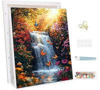 Pintar por Numeros Adultos con Marco, Cascadas Paint by Number Kits, con Pinceles y Pigmento Acrílico, DIY Paisajes Pintura al óleo Colorear Lienzo Manualidades, Decoración del Hogar 80x100cm -47490