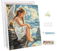 Pintar por Numeros Adultos con Marco, DIY Ángeles Painting by Numbers Kits, Paisajes Pintar por Numeros Niños Lienzo Kits, con Pinceles y Pigmento Acrílico, Decoración del Hogar 50x70cm -46037