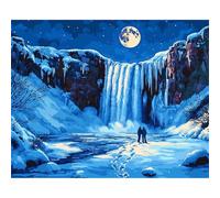 Pintar por Numeros Adultos con Marco DIY Kit de Pintura al óLeo en Lienzo con Pinceles y Pigmento AcríLico Paint by Number Kits para Decoración del Hogar Cascada de la Luna de Invierno,45x60 cm