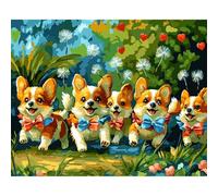 Pintar por Numeros Adultos con Marco DIY Kit de Pintura al óLeo en Lienzo con Pinceles y Pigmento AcríLico Paint by Number Kits para Decoración del Hogar Corgi feliz,55x70 cm