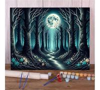 Pintar por Numeros Adultos con Marco DIY Kit de Pintura al óLeo en Lienzo con Pinceles y Pigmento AcríLico Paint by Number Kits para Decoración del Hogar Luna de la Arboleda Oscura,55x70 cm