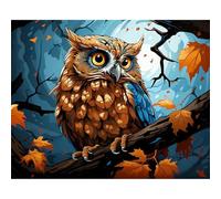 Pintar por Numeros Adultos con Marco DIY Kit de Pintura al óLeo en Lienzo con Pinceles y Pigmento AcríLico Paint by Number Kits para Decoración del Hogar Búho Luna de Otoño,55x70 cm