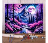 Pintar por Numeros Adultos con Marco DIY Kit de Pintura al óLeo en Lienzo con Pinceles y Pigmento AcríLico Paint by Number Kits para Decoración del Hogar Luna de paisaje púrpura,60x75 cm