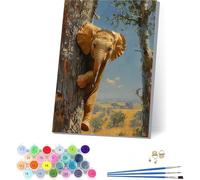 Pintar por Numeros Adultos con Marco Elefante, Cuadros para Pintar por Numeros áRbol, DIY Manualidades Adultos, Paint by Numbers Adult Kit con Pinturas Acrílicas y Pinceles, Regalo 50x65cm 2-7615
