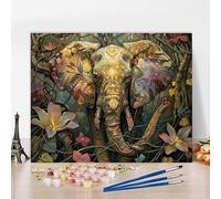Pintar por Numeros Adultos Con Marco Elefante Cuadros para Pintar por Numeros Flor Paint by Numbers, DIY Kit Manualidades Adultos Colorido Lienzos Pintura Para Decoracion Hogar 40x30cm P-NA965