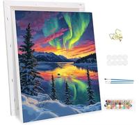 Pintar por Numeros Adultos con Marco, Las Auroras Boreales Paint by Number Kits, con Pinceles y Pigmento Acrílico, DIY Paisajes Pintura al óleo Colorear Lienzo Kits, Decoración Hogar 100x120cm -47498