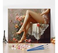 Pintar por Numeros Adultos Con Marco Mujer Cuadros para Pintar por Numeros Flor Paint by Numbers, DIY Kit Manualidades Adultos Colorido Lienzos Pintura Para Decoracion Hogar 60x40cm 4-PV555