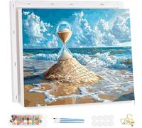 Pintar por Numeros Adultos con Marco, Playa Paint by Number Kits, con Pinceles y Pigmento Acrílico, DIY Paisajes Pintura al óleo Colorear Lienzo Manualidades, Decoración del Hogar 60x80cm YF-4443