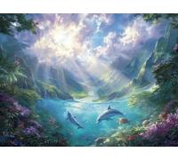 Pintar por Numeros Adultos con Marco Sol, DIY Delfín Paint by Numbers Kits con Pinceles, DIY Pintura al óleo Colorear Lienzo Manualidades Adultos, Regalos Ideal para Cumpleaños Navidad 70x90 cm Q-5648