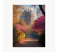 Pintar por Numeros Adultos, Cuadros para Pintar por Numeros Catedral de la Sagrada Familia, DIY Kit Manualidades Adultos con Pintura Acrilica Pinceles y Lienzo Color Paisaje 30x40cm, Regalo FYH1222