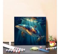 Pintar por Numeros Adultos DelfíN Pintar por Numeros OcéAno Paint by Numbers, DIY Manualidades Adulto, Kit de Peinture sur Toile Couleur con Accesorios, Decoración Del Hogar 50x50cm Sin Marco U-48A5