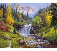 Pintar por Numeros Adultos DIY Kit Facil para Niños Lienzo Paisaje de Cascada Natural de Bosque de montaña 40x50 cm