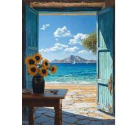 Pintar por Numeros Adultos, Diy Manualidades Adultos, Lienzos para Pintar con Pinceles y Pinturas Acrilicos, Kit Bordado Principiantes, Decor Del Hogar 50x70cm Sin Marco - Girasol Junto al mar U-886