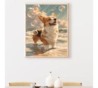 Pintar por Numeros Adultos, DIY Painting by Numbers Kits, Animal Perro Cuadros para Pintar por Numeros Pinturas Acrilicos, con Pinceles, Decoración para el Hogar Regalo 30 x 40cm PjY3771 E-0