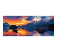 Pintar Por Numeros Adultos, DIY Painting by Numbers Principiantes Kits, Bricolaje Pintura al óLeo Digital de con 3 Pinceles Pigmento AcríLico Pintura Kit, Para Decora Hogar - Atardecer Lago 40x110cm