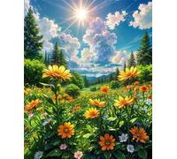 Pintar por Numeros Adultos,DIY Pintura a Mano Kit de Pintura al óleo,kits de pintura acrílica por números,60x75cm con Pinceles Paint by Numbers kits para Decor sin marco (Campo de flores bajo el sol)