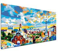 Pintar por Numeros Adultos, DIY Pintura por Números Barcelona con Pinceles, Cuadros para Pintar por Numeros Paisaje, Pigmento Acrílico, DIY Manualidades Adultos Kit de Pintura de Lienzo 60 x 80cm W-2
