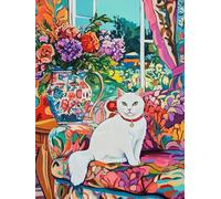 Pintar por Numeros Adultos, DIY Pintura por Números, Paint by Numbers con 3 Pinceles y Pigmento Acrílico, Manualidades Adultos Kit óleo de Lienzo 20x30cm, Decoración para el Hogar gato color L0-862