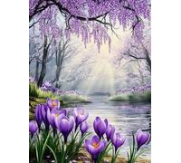 Pintar por Numeros Adultos, DIY Pintura por Números, Paint by Numbers con 3 Pinceles y Pigmento Acrílico, Manualidades Adultos Kit óleo de Lienzo 20x30cm,Decoración para el Hogar jardín Púrpura L0-751