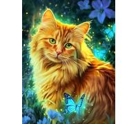 Pintar por Numeros Adultos, DIY Pintura por Números, Paint by Numbers con 3 Pinceles y Pigmento Acrílico, Manualidades Adultos Kit óleo de Lienzo 20x30cm, Decoración para el Hogar gato Mariposa L0-869