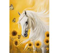 Pintar por Numeros Adultos, DIY Pintura por Números, Paint by Numbers con 3 Pinceles y Pigmento Acrílico, Manualidades Adultos Kit óleo de Lienzo 20x30cm, Decor para el Hogar caballo girasol L0-846