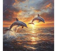 Pintar por Numeros Adultos, El DelfíN Amanece, DIY Painting by Numbers Principiantes Kits, Cuadros para Pintar por Numeros Pinturas Acrilicos con Pinceles, Decoración Hogar 100x100cm Sin Marco WJY7260