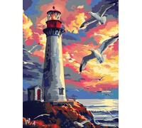 Pintar por Numeros Adultos Faro DIY Paint by Numbers Kits Cuadros Para Pintar por Números Kit Gaviota Manualidades Pintura con Numeros Pigmento Acrílico, Decoración Hogar 30x40cm (Sin Marco) W0-101