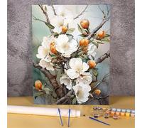 Pintar por Numeros Adultos Flor blanca DIY Pintura por Números,Planta Kit de Pintura al óleo de Lienzo,con Pinceles y Pigmento Acrílico para el Hogar Decoración,sin Marco 50x65cm