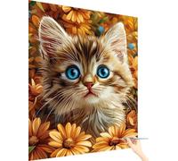 Pintar por Numeros Adultos Flor Cuadros para Pintar por Numeros Gato, Paint by Numbers Adult Kit Manualidades, DIY Lienzo Painting by Numbers con Pigmento Acrílico Decoracion Regalo Mujer 60x80cm T-31