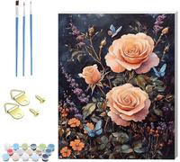 Pintar por Numeros Adultos Flor, DIY Pintar por Numeros con Marco Mariposa, Manualidades Adultos Kit con 3 Pinceles, Paint by Numbers Adult para Decoración Hogar, Regalo Mujer 20x30cm 0-2935