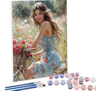 Pintar por Numeros Adultos Flor Mujer, Cuadros por Numeros Pigmento Acrílico, DIY Paint by Number Kit Manualidades Adultos, Decor para el Hogar de pared, Regalo 50 x 70 cm , Sin Marco PjY870 N-K