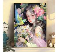 Pintar por Numeros Adultos Flor Paint by Numbers Adult Pájaro Cuadros para Pintar por Numeros 60 x 80 cm Lienzos con 3 Pinceles e Pigmento Acrílico, Decoracion Hogar Pared Habitacion, con Marco, *145