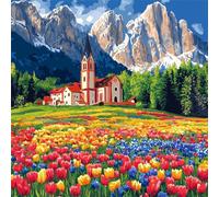 Pintar por Numeros Adultos Flor Paisajes Pintar por Numeros, DIY Paint by Numbers Adult Kits Pinceles y Pigmento Acrílico, Manualidades Adultos, Regalo Mujer Decoracion Hogar 40x40cm Sin Marco yz-181