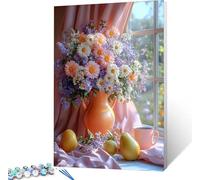 Pintar por Numeros Adultos Flor Pintar por Numeros Fruta, DIY Kit Manualidades Adultos con 3 Pinceles y Pigmento Acrílico, Paint by Numbers Adult para Decoracion Hogar, Regalo Mujer 40x50cm 5-2237