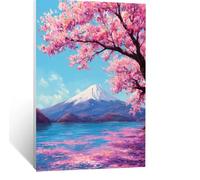 Pintar por Numeros Adultos flores de cerezo Manualidades Adultos Monte Fuji Lienzos para Pintar por Mumeros Niños 55x40cm, Paint by Numbers Cuadros Decoracion Salon Modernos para Regalo Mujer LSJ-8650