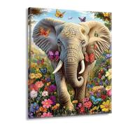 Pintar por Numeros Adultos Flores frescas Elefante, Pintar por Numeros sin Marco, DIY Kit Pintura Creative para Manualidades Adultos con Pinceles y Pigmento, Cuadros Decoracion Hogar 25x35cm L-g-330