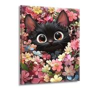 Pintar por Numeros Adultos Flores frescas Gato, Pintar por Numeros sin Marco, DIY Kit Pintura Creative para Manualidades Adultos con Pinceles y Pigmento, Cuadros Decoracion Hogar 25x35cm L-g-114