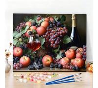 Pintar por Numeros Adultos Fruta Kit Manualidades Adultos Copa De Vino Tinto Pintar por Numeros para Principiantes, DIY Paint by Numbers Kit con Pinceles, Regalo Mujer, Decoracion Hogar 50x70cm W6-637