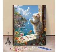 Pintar por Numeros Adultos Gato Cuadros para Pintar por Numeros Flor Paint by Numbers Adult Kit Manualidades Adultos DIY Colorido Lienzos Pintura Para Decoración Del Hogar 70x100cm Sin Marco 9-D62IK
